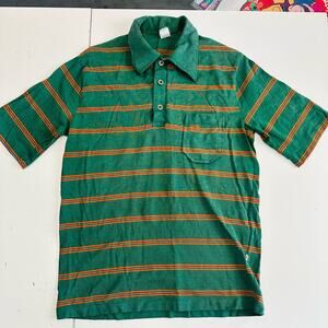 Vintage Hang Ten Striped Polo Shirt 70s 80's green orange size M READ